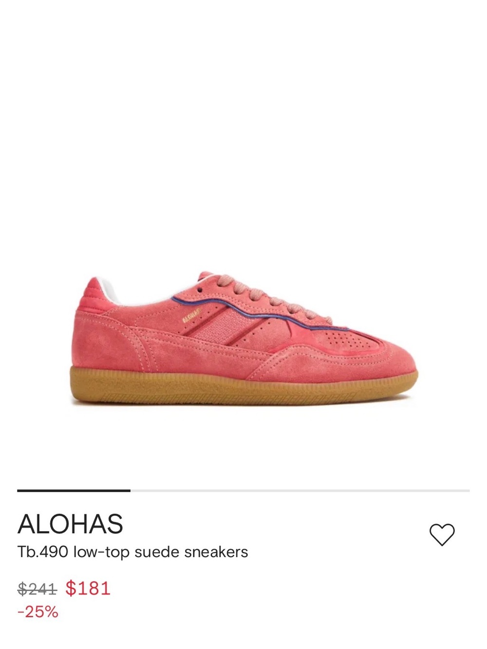ALOHAS Tb.490 Low-Top Suede Sneakers in Coral Pink with Gum Sole
